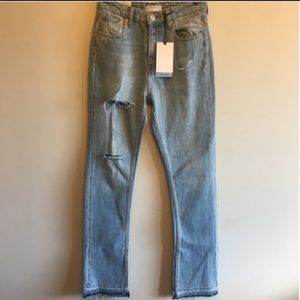 Zara the high rise straight open hem jeans